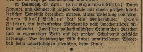Das Durlacher Tagblatt berichtet am 19. April 1929: Das Schulwandbild in Palmbach Das Durlacher Tagblatt berichtet am 19. April 1929: Das Schulwandbild in Palmbach