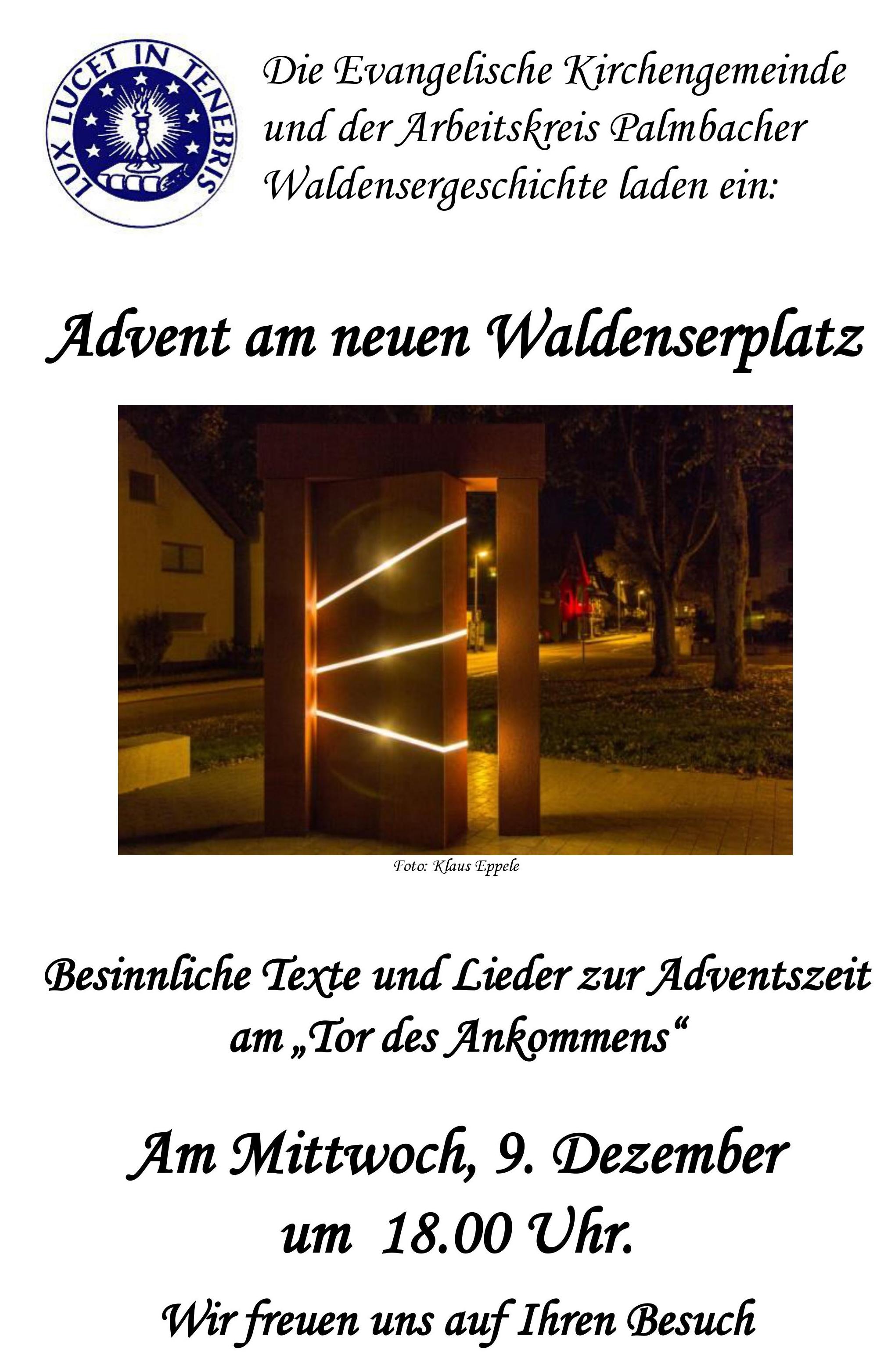Einladung Advent am Waldenserplatz Palmbach